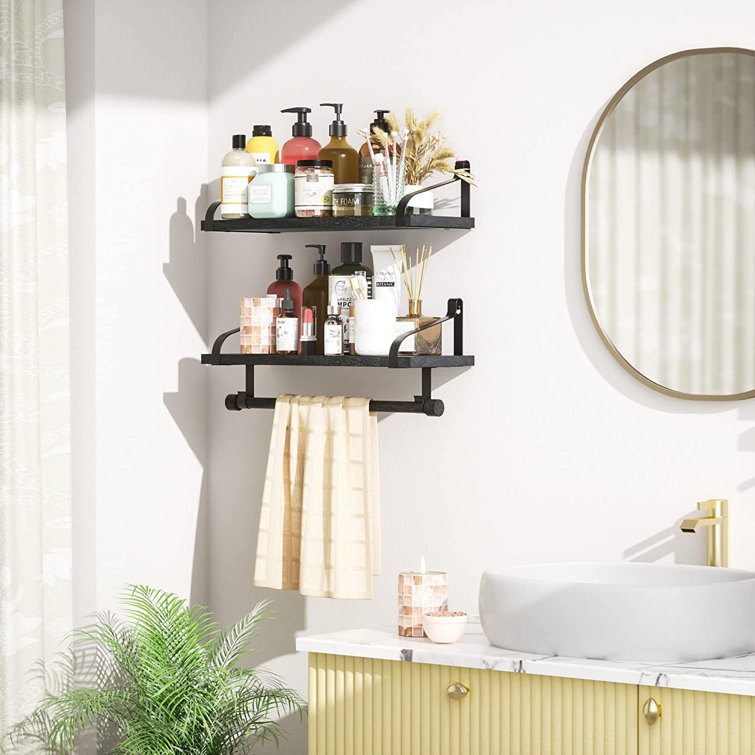 17 Stories Solid Wood Floating Shelf with Hooks Wayfair